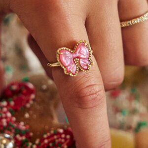 Haley Bow Gold Band Ring - Blush Ivory Mother of Pearl